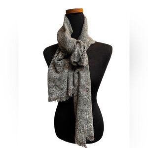 WOOL Men’s Unisex Scarf Gray Brown Marled Fringe knitted Quiet Luxury Winter EUC